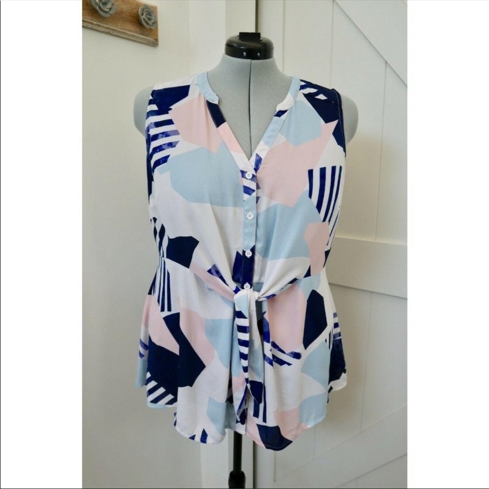 Torrid Multi Color Geometric Georgette Peplum Top